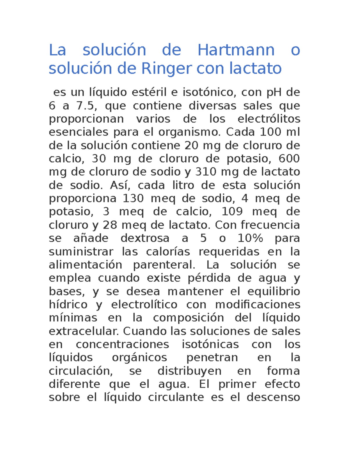 La solución de Hartmann o solución de Ringer con lactato - La solución ...