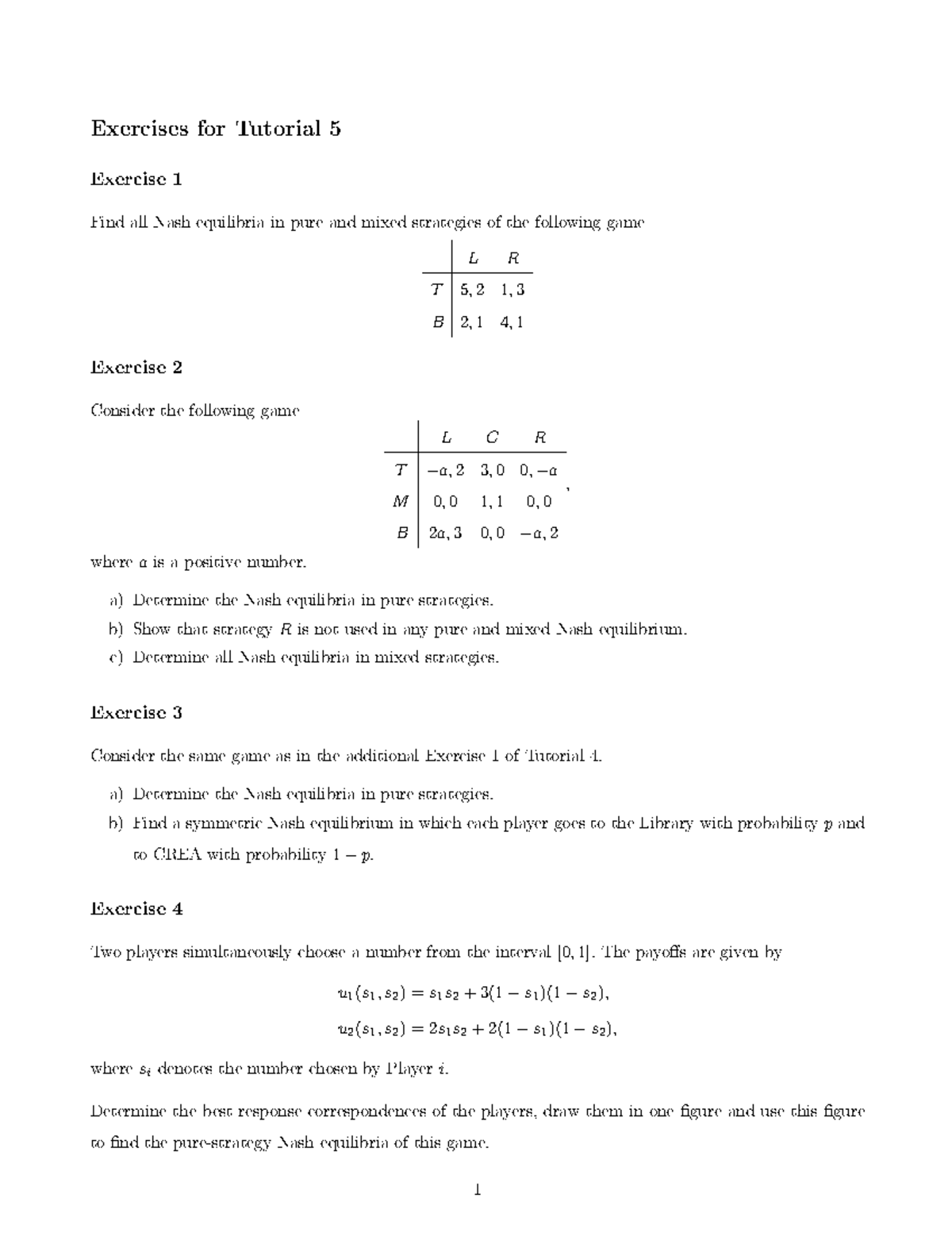 Exercises tutorial 6 questions - Mathematical Economics 1 - UvA ...
