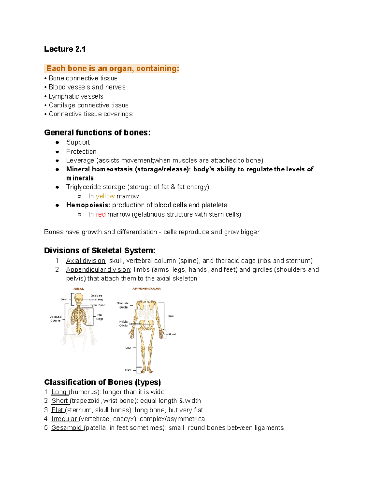 Lecture 2.1: Structure, Function, and Disorders of Bones in the ...