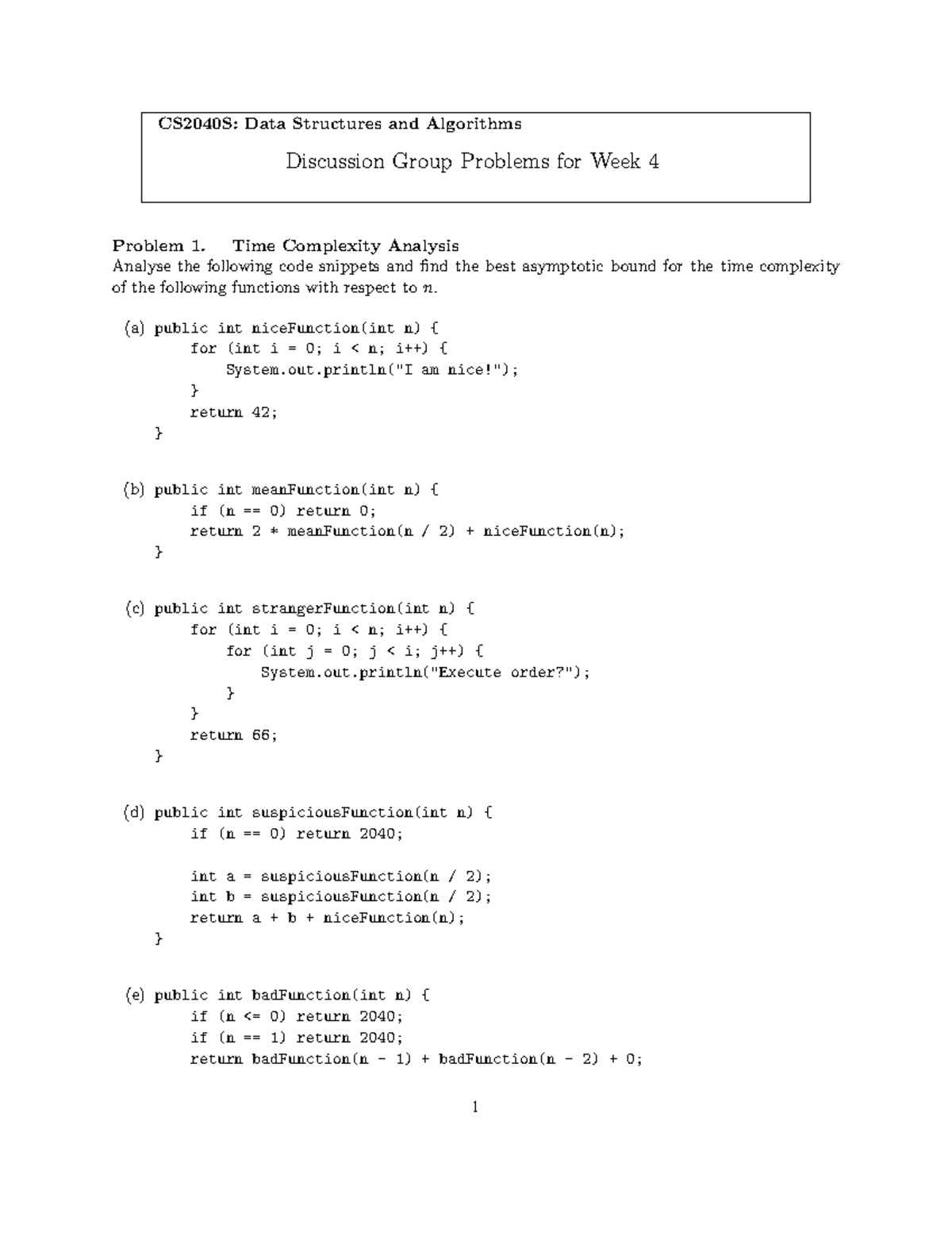 CS2040S: Week 4 Discussion on Time Complexity & Sorting Problems - Studocu