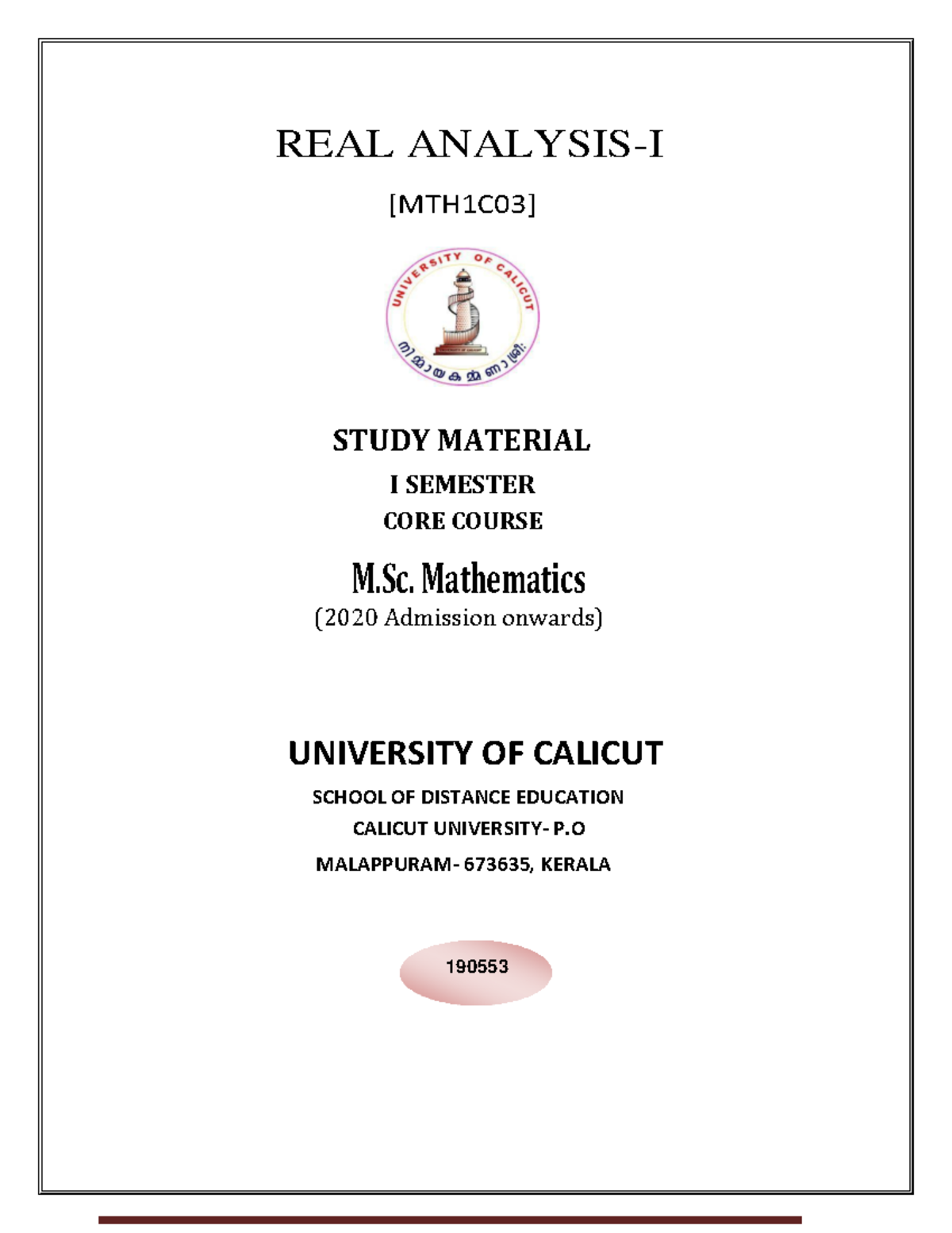 MTH1C03 - Real Analysis-I Study Material & Practice Questions - Studocu