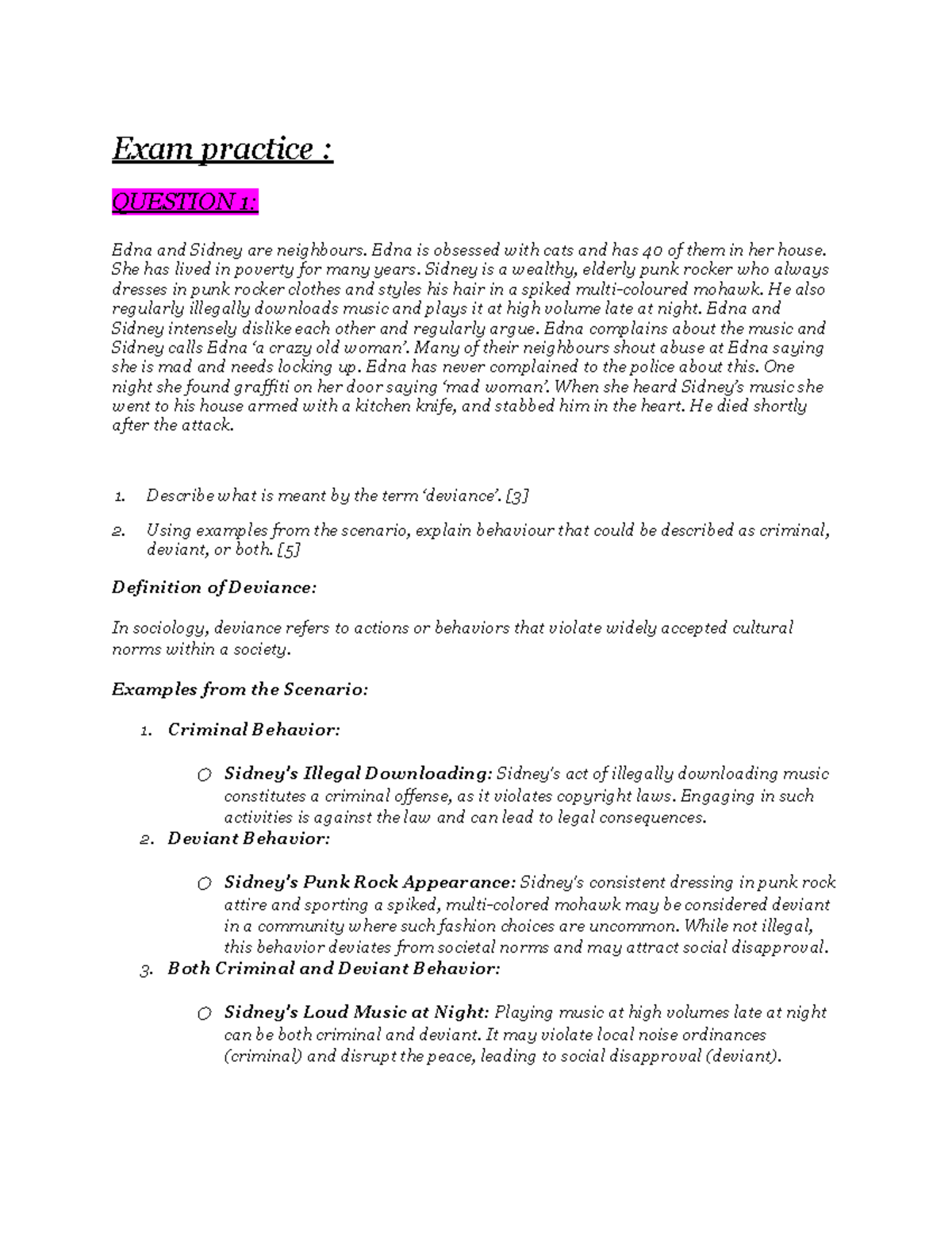 Exam Practice: Deviance and Criminal Behavior Analysis (Exam 2024 ...