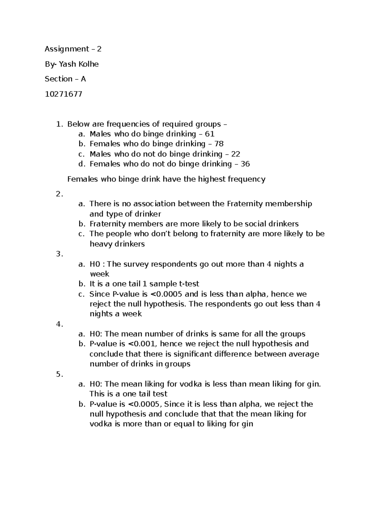 Assignment 2 Analysis of Binge Drinking Patterns BA - Studocu