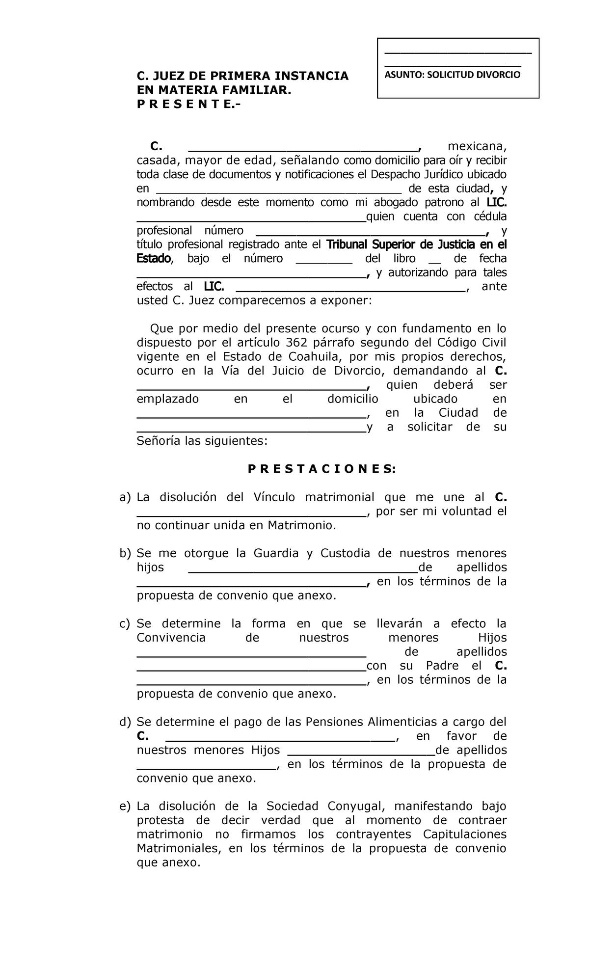 Modelo de Demanda para Divorcio Incausado - Caso Legal - Studocu