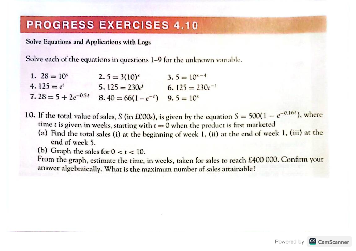 CS Progress Exercises: Solving Logarithmic Equations and Applications ...