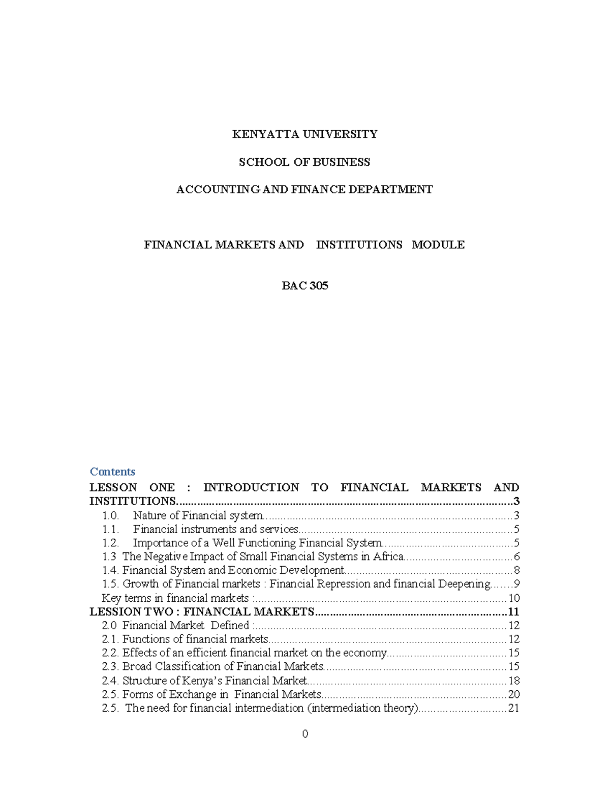 BAC 305 Final Exam Notes on Financial Markets & Institutions - Studocu