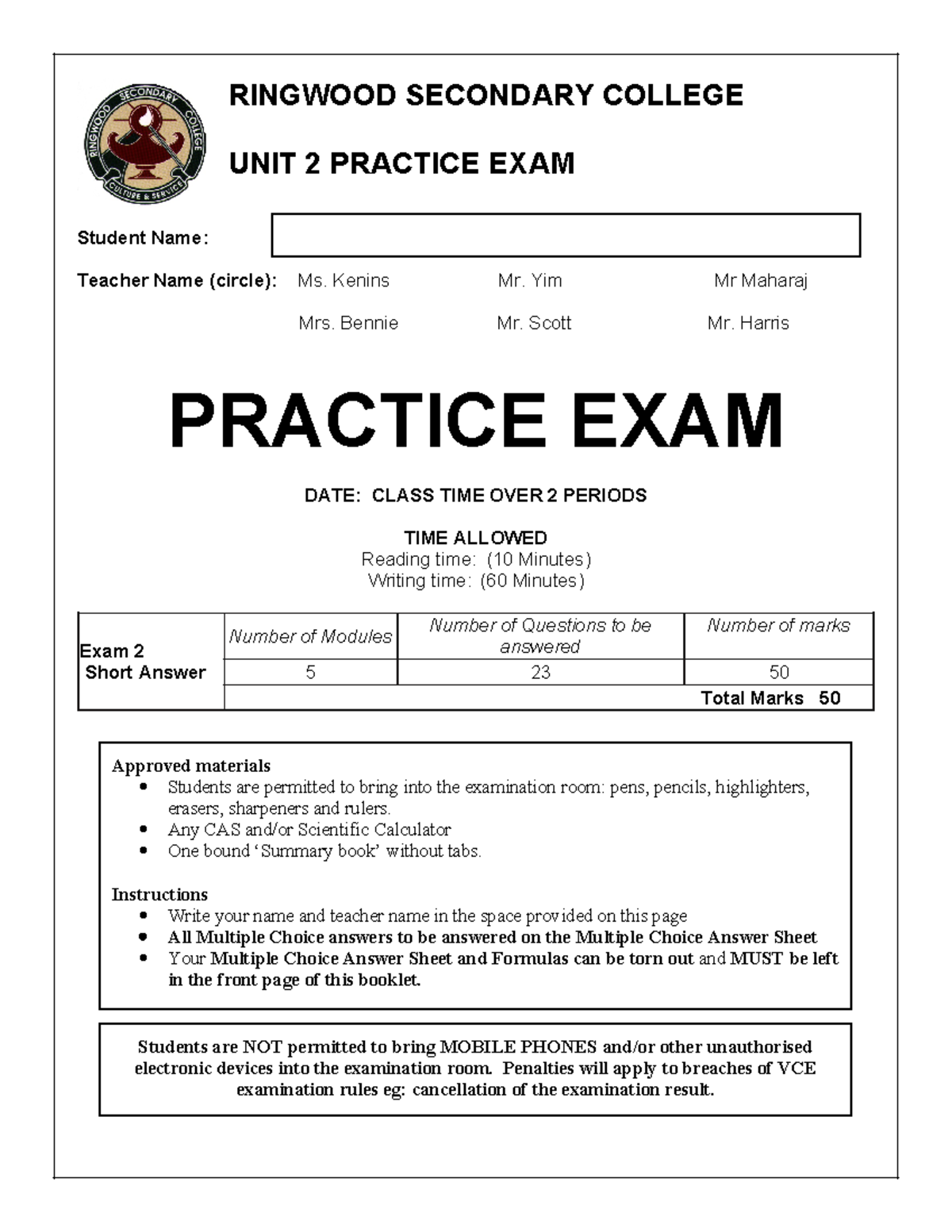 General Maths Unit 2 Practice Exam - Key Concepts & Questions - Studocu