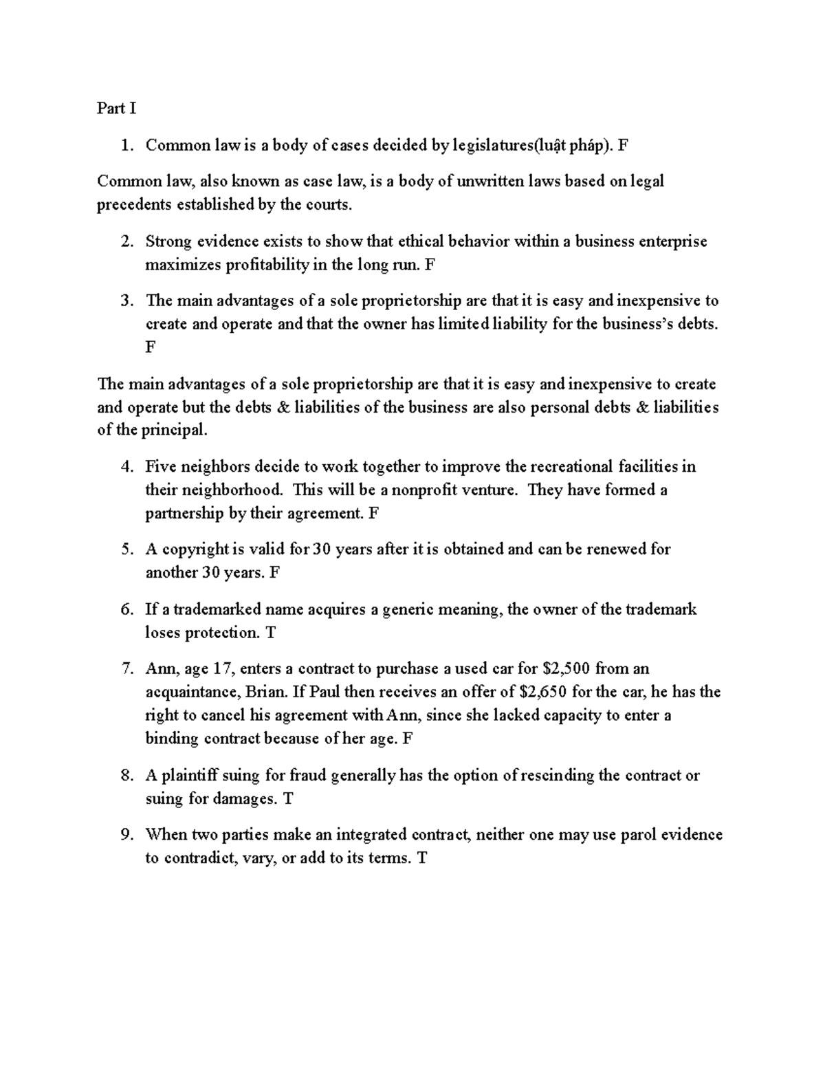 Legal Environment CH 1-6 Revision for Final Exam Study Guide - Studocu