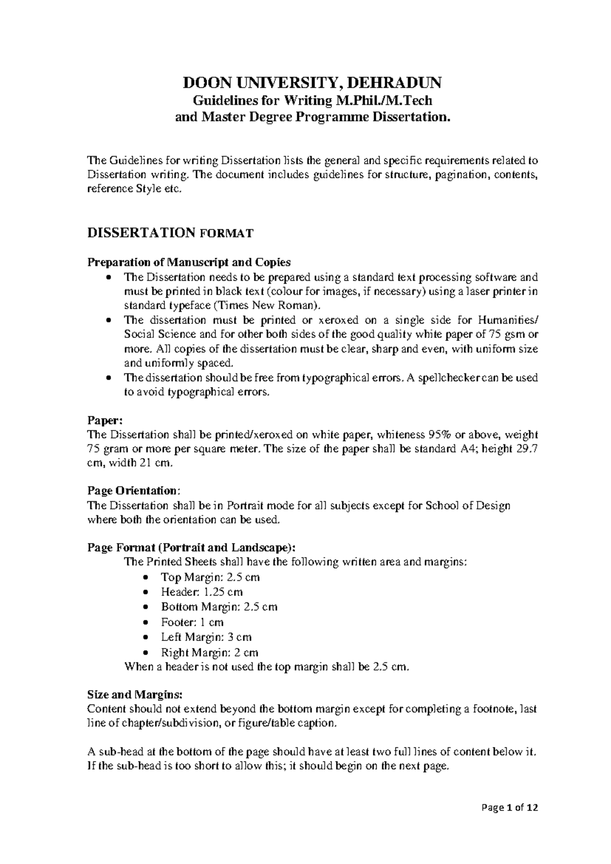 Guidelines for writing master degree dissertation - DOON UNIVERSITY ...