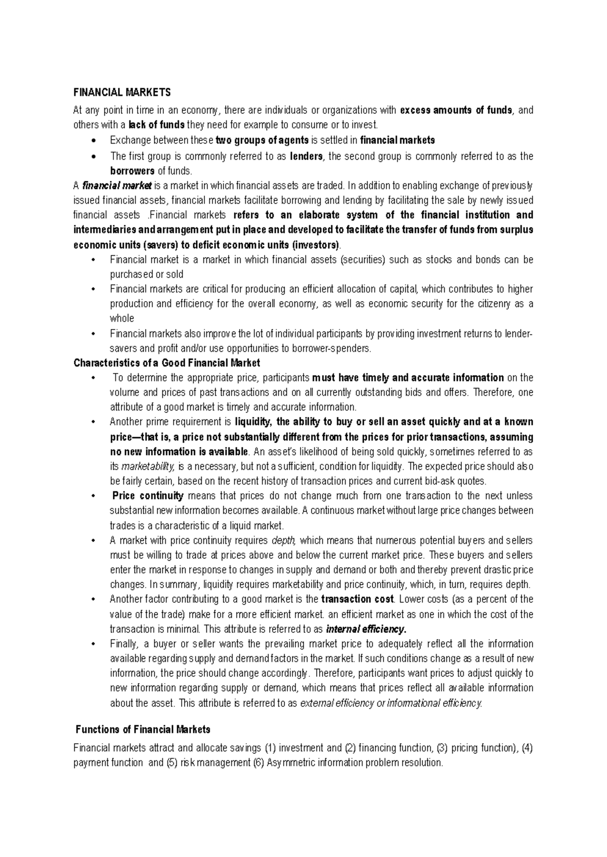 FIN 101: Overview of Financial Markets and Their Functions - Studocu