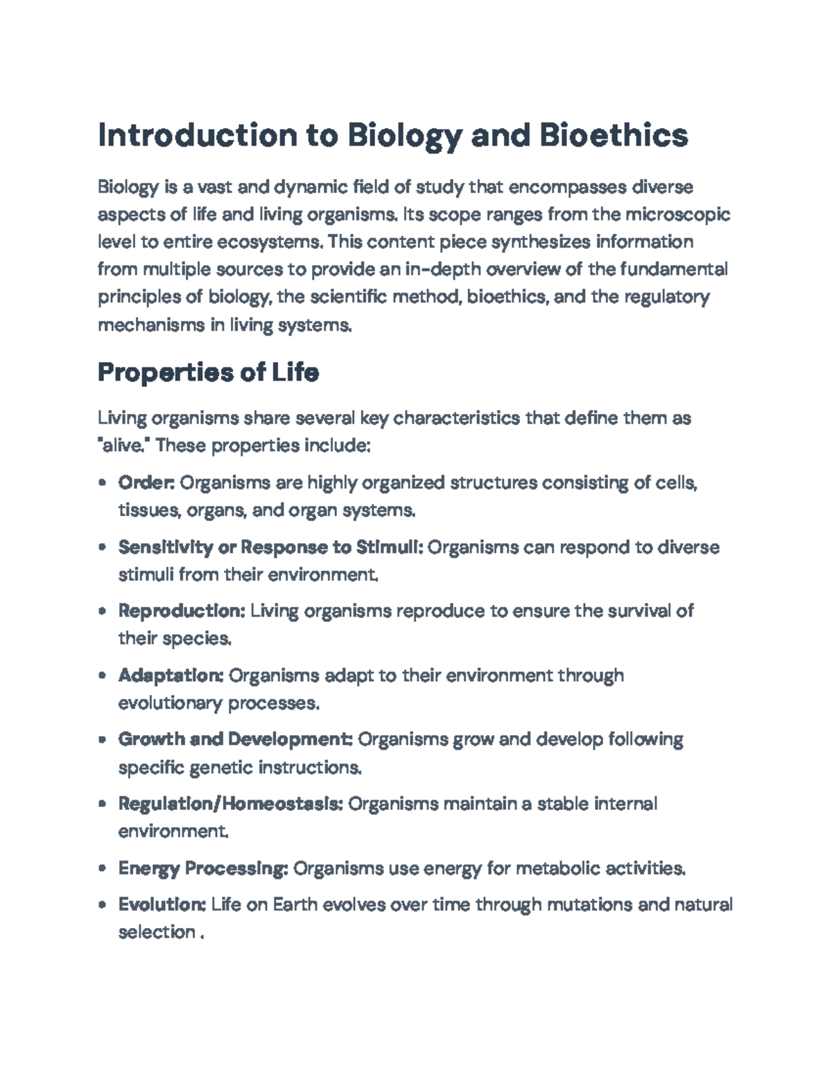 Introduction to Biology: Principles, Methods, and Bioethics ...