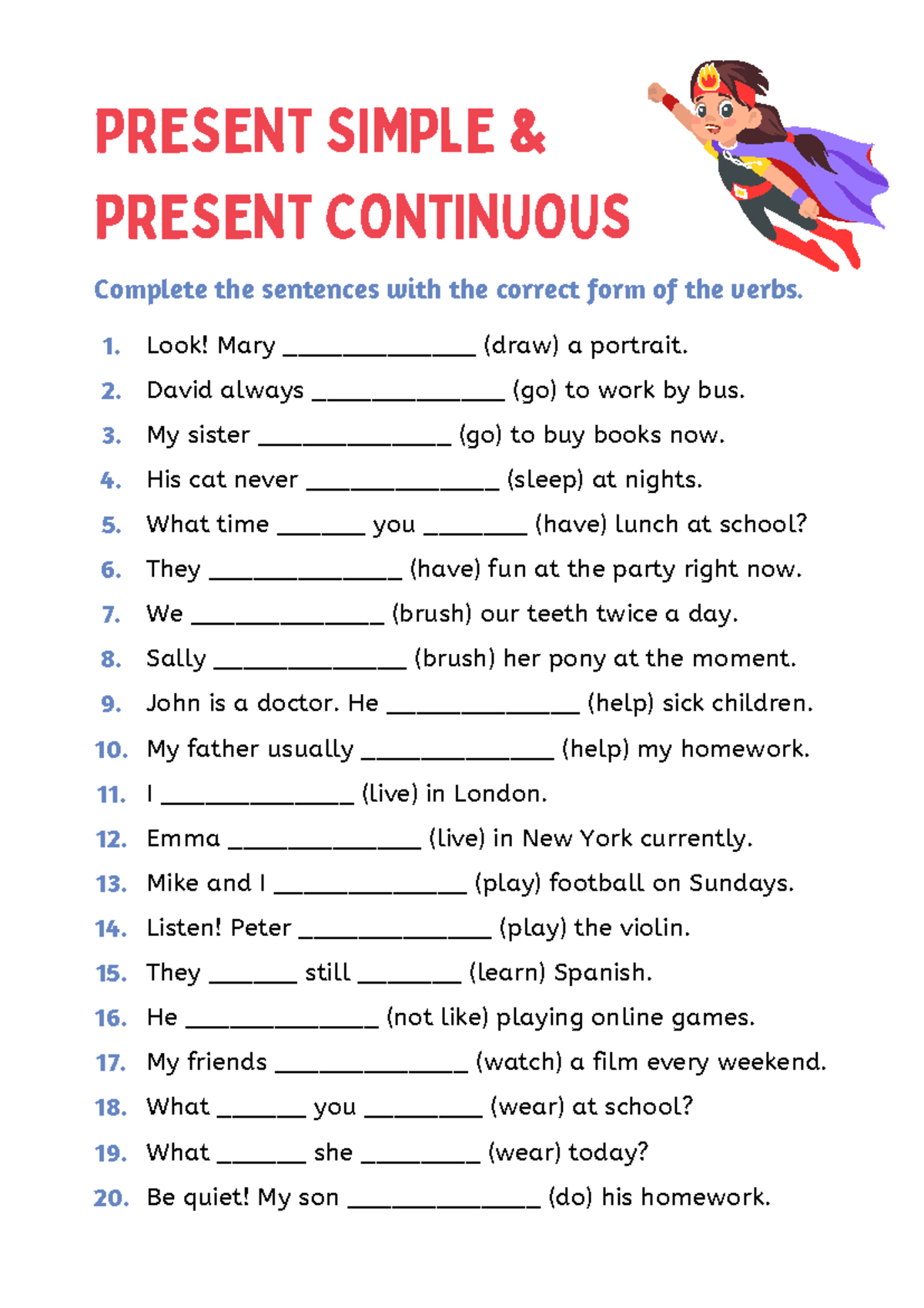 ENG101: Present Simple & Present Continuous Grammar Worksheet - Studocu