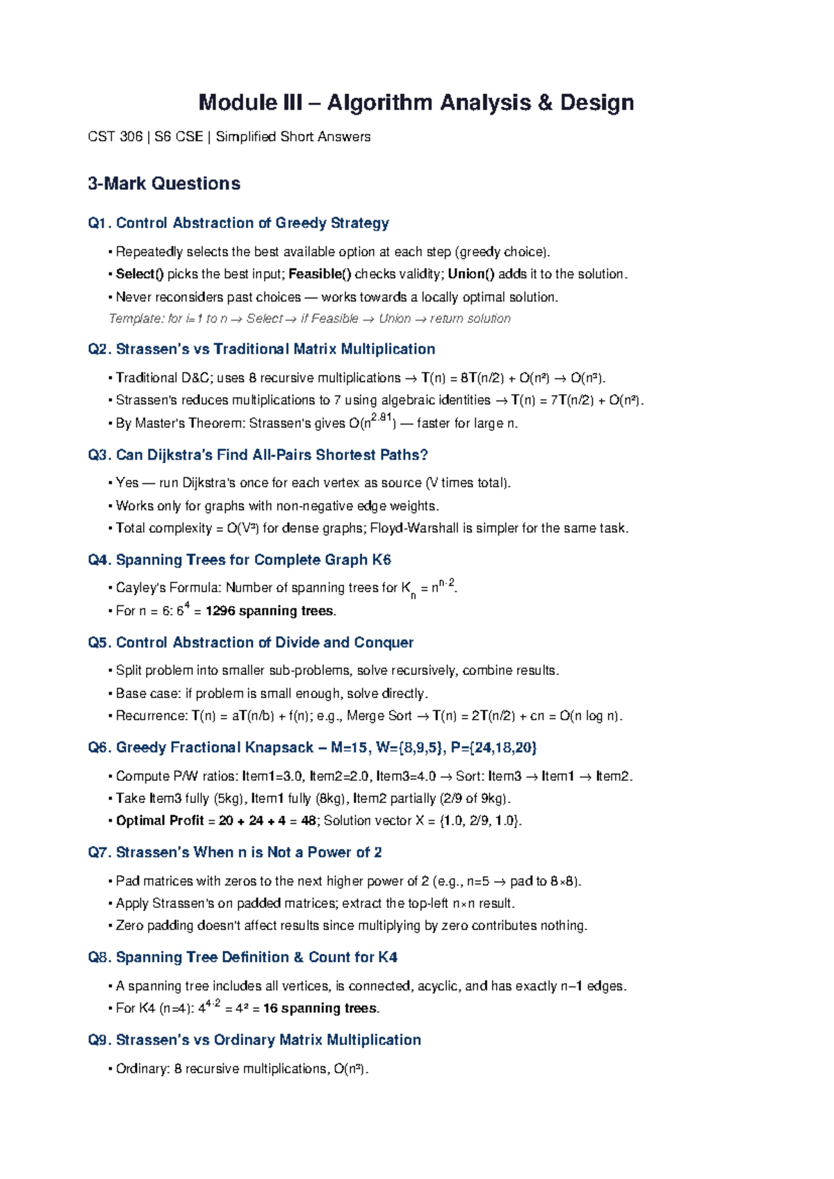 CST 306 S6 CSE Simplified Answers for Algorithm Analysis and Design ...