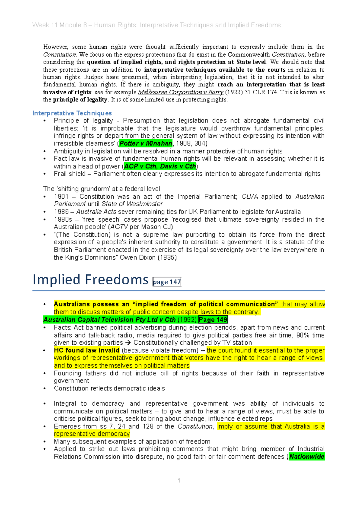 Human Rights Interpretative Techniques and Implied Freedom - However ...