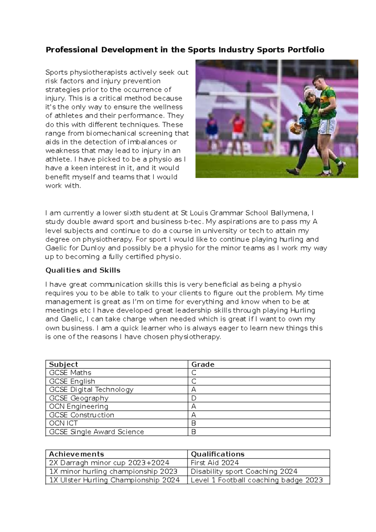 Professional Development Portfolio in Sports Physio - Task 2 - Studocu