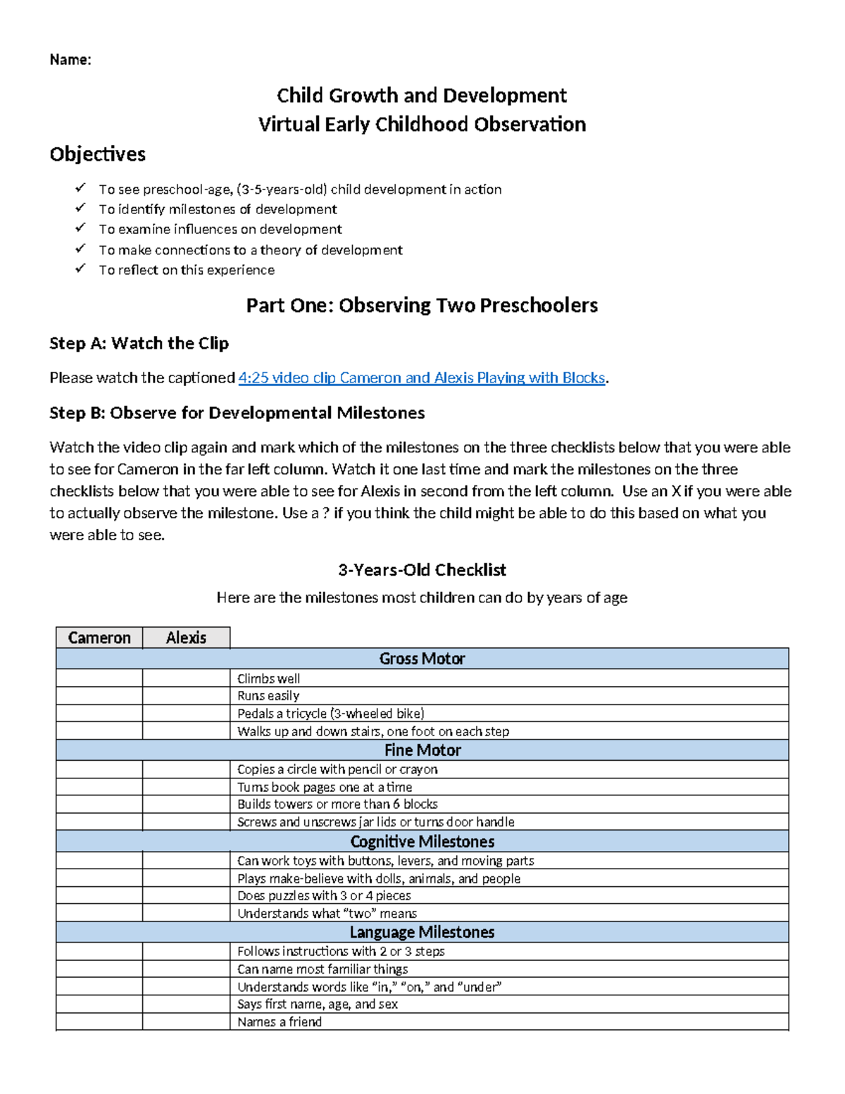 Child Growth & Development Observation - ECE 101 Final Exam - Studocu