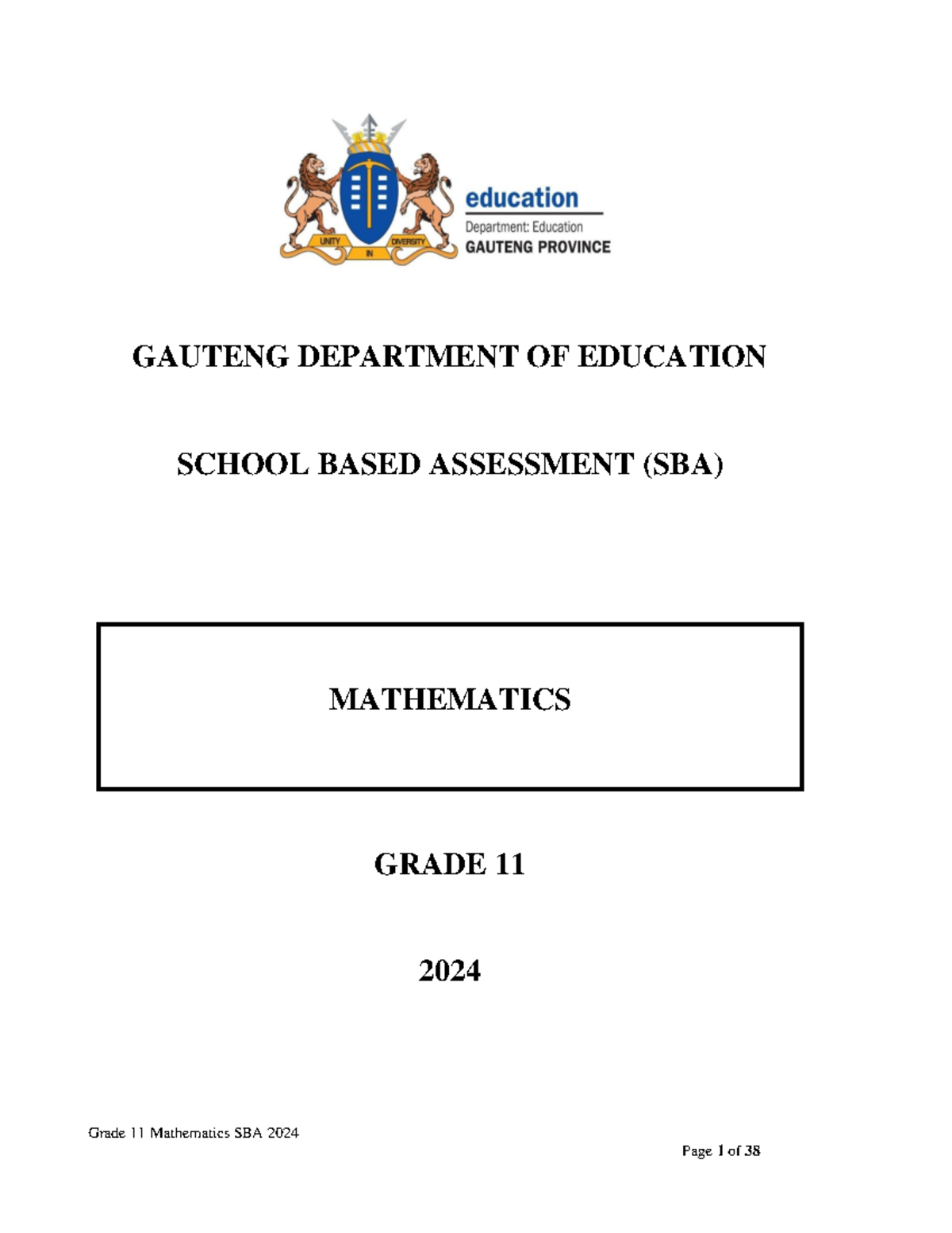 Mathematics SBA 2024: Grade 11 Assessment Guide and Investigations ...