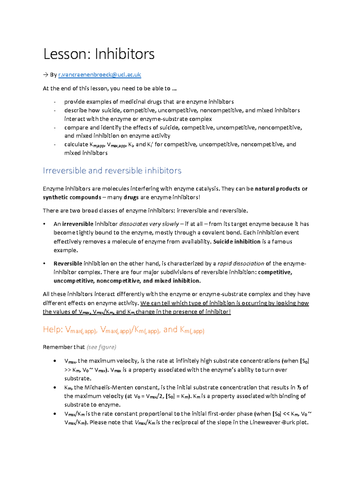 Inhibitors - Lesson: Inhibitors → By r@ucl.ac At the end of this lesson ...