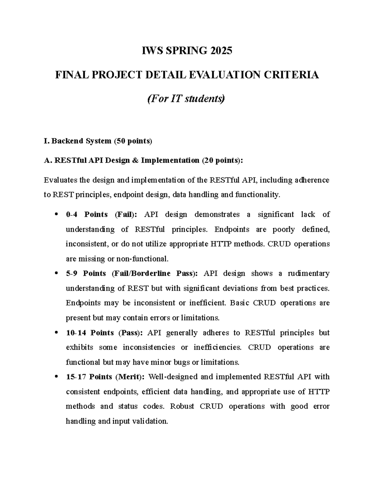 IWS Spring 2025 - IT Final Project Eval Criteria and Assessment Guide ...