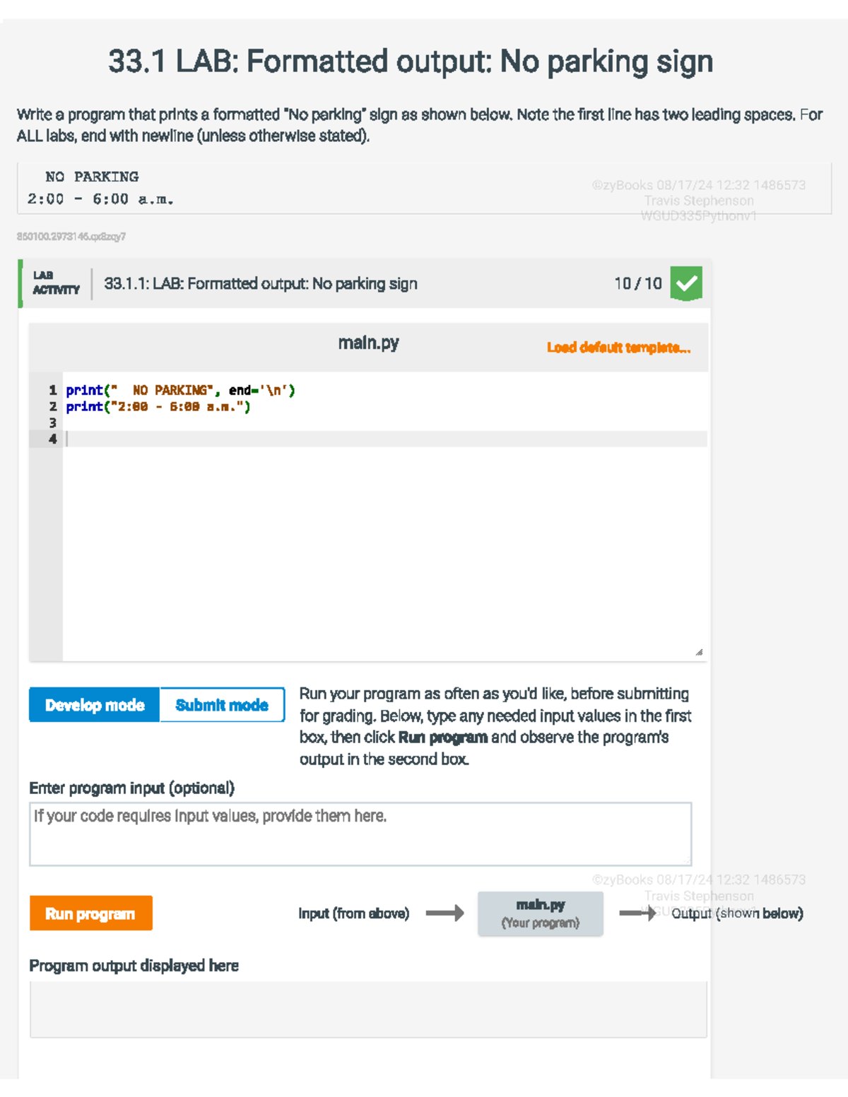 WGUD335 Python LAB: Practice Test 1 - Formatted Output Challenges - Studocu