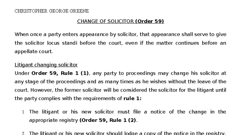 O 59: Change of Solicitor Guidelines and Procedures - Studocu