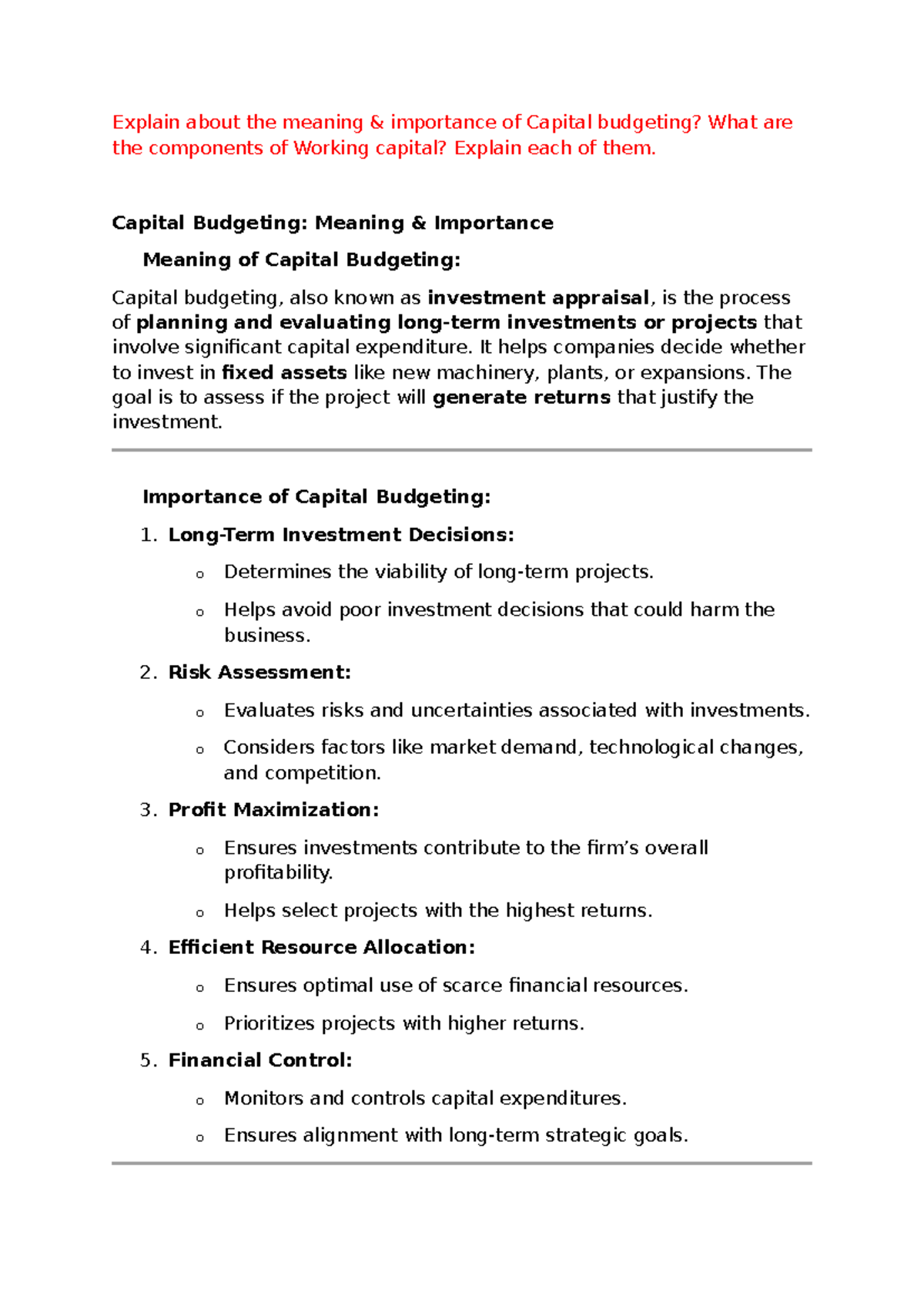 Unit 4 MEFA: Capital Budgeting and Working Capital Components Explained ...