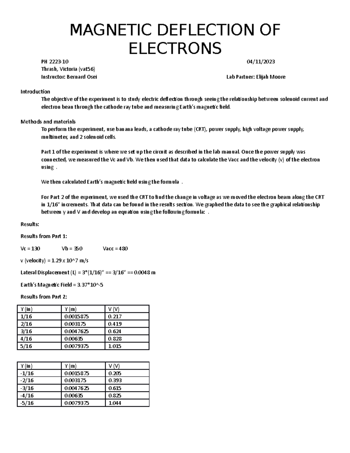 Lab9 magdeflection - magnetic deflection lab report - MAGNETIC ...