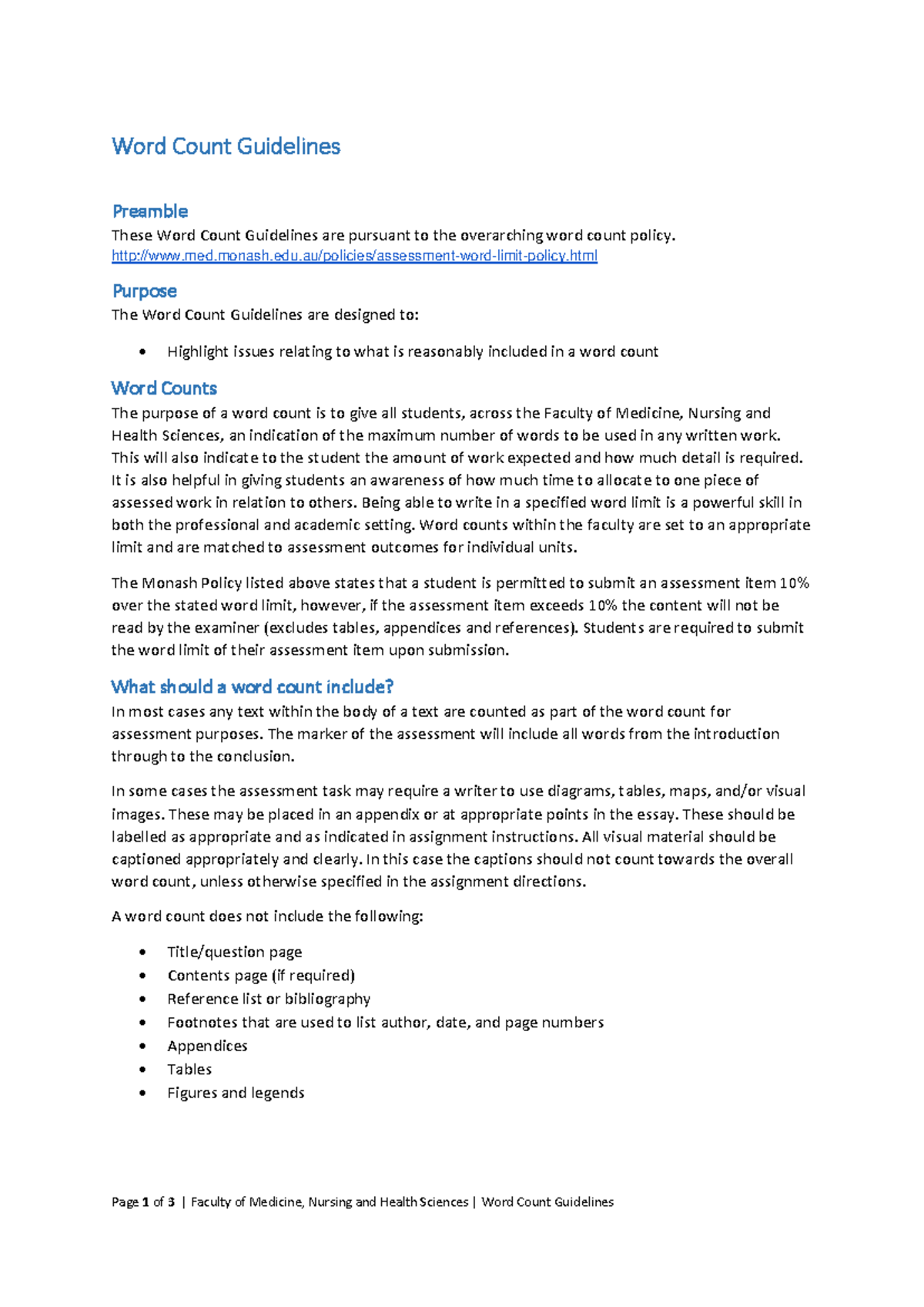 Faculty of Medicine, Nursing and Health Sciences Word Count Guidelines ...