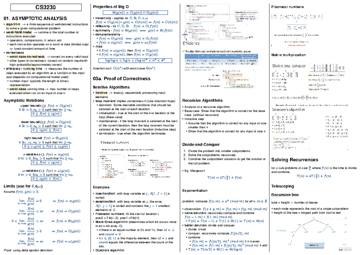 CS3230 Asymptotic Analysis: Big O, Θ, and Ω Notations Cheat Sheet - Studocu