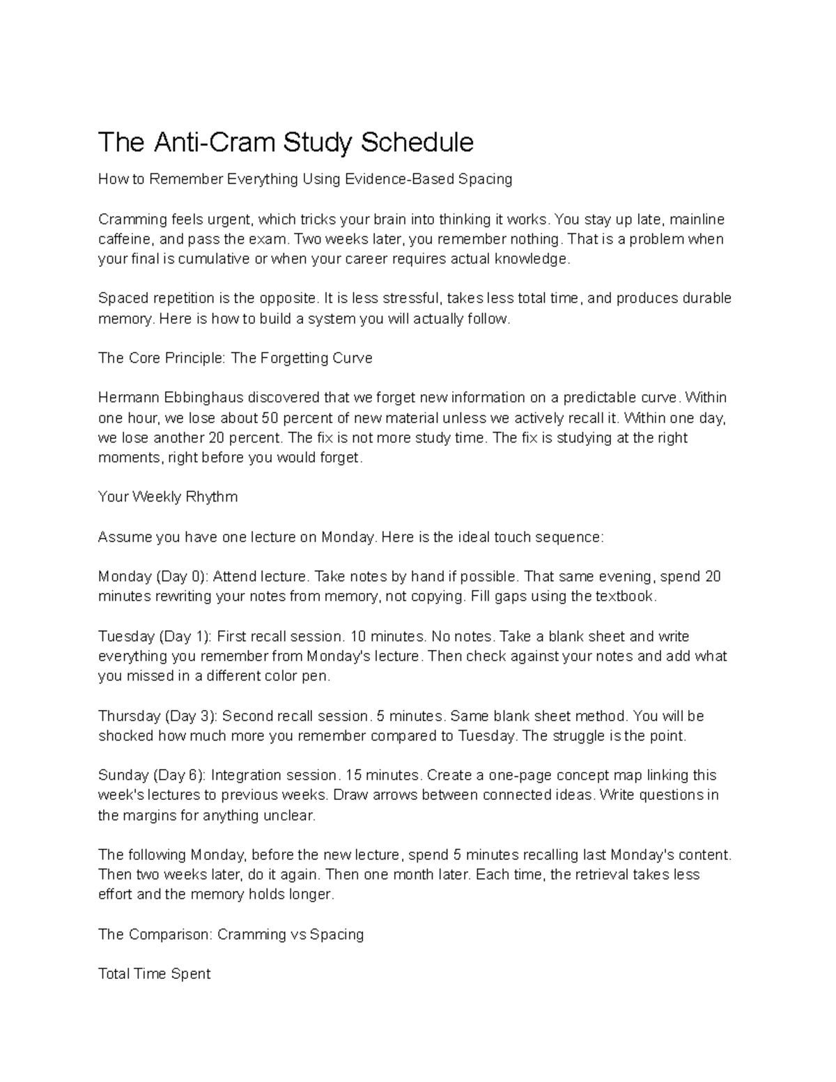 The Anti-Cram Study Schedule: Mastering Memory with Spaced Repetition ...