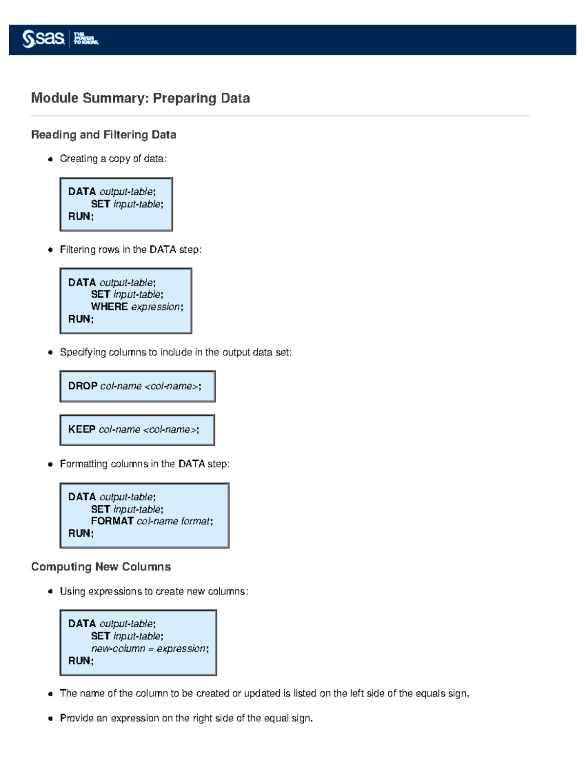 SAS 101: Module Summary on Data Preparation and Filtering Techniques ...