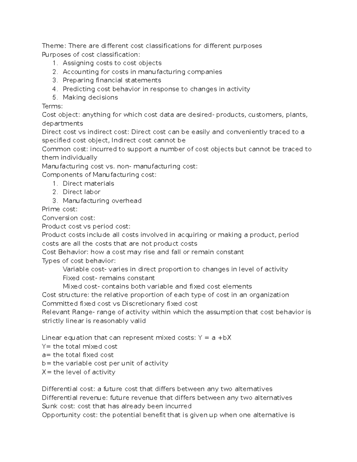 Chapter 1 - Lecture notes - Theme: There are different cost ...