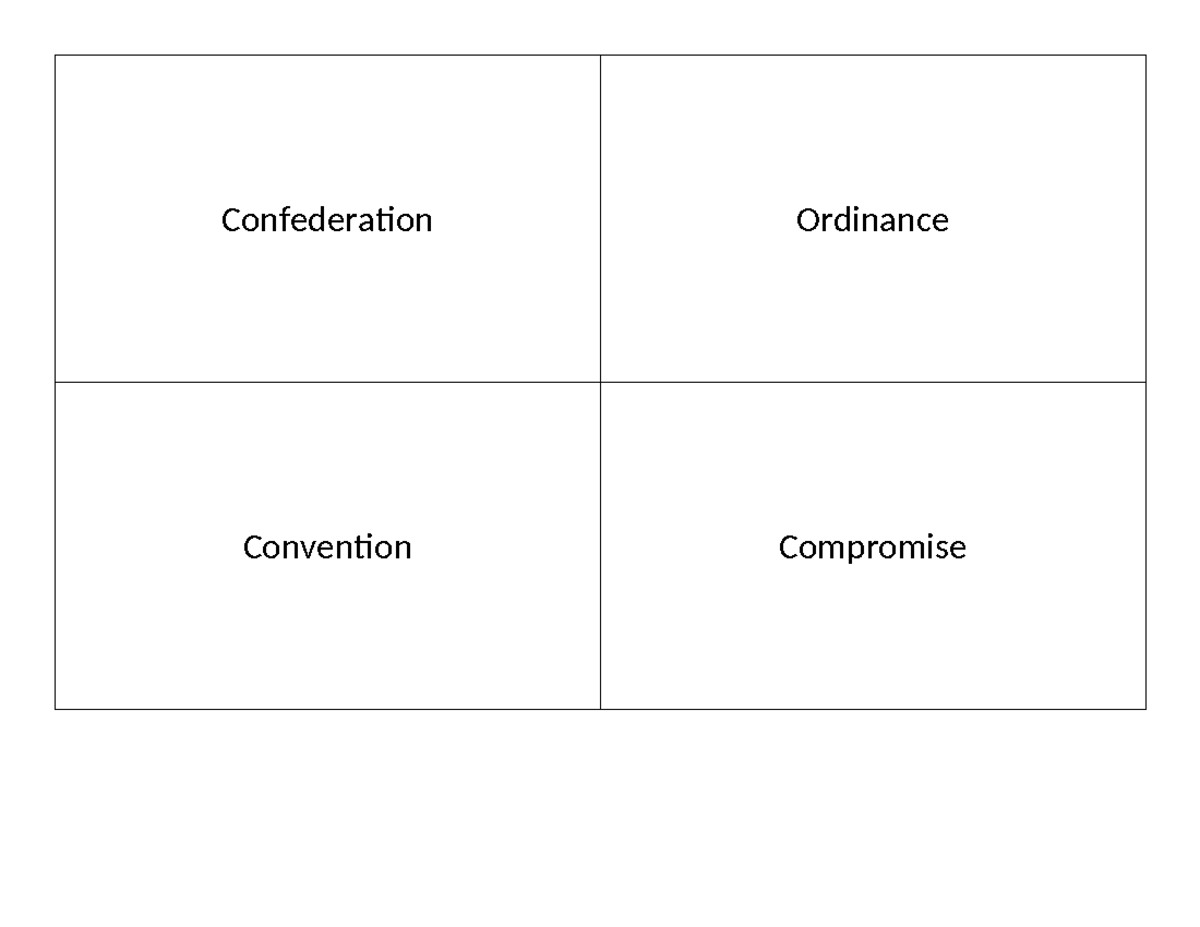 Unit 4 Vocabulary Word Cards: Confederation & Government Terms - Studocu