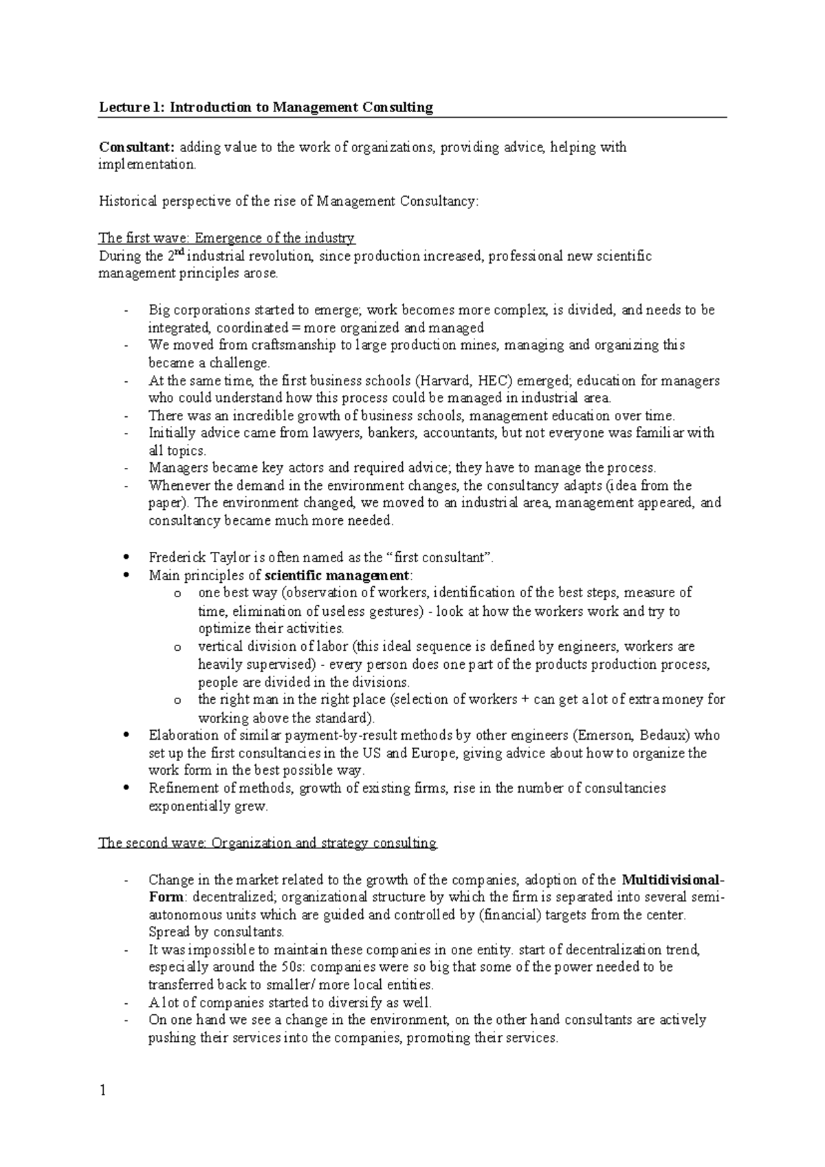 Summary of Management Consulting: Evolution and Impact in Mgt 101 ...
