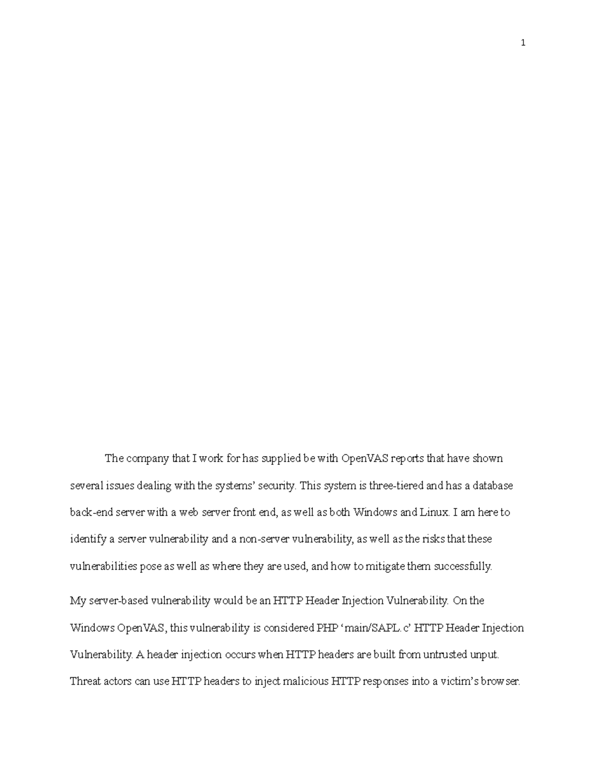 Vulnerability Summary Report for Project Three: HTTP Header Injection ...