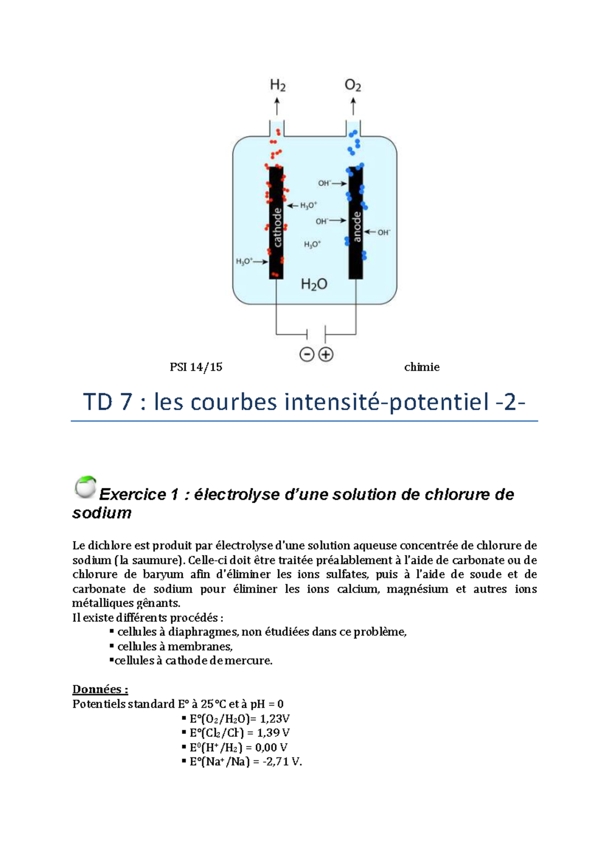 PSI Chimie TD 7 Électrolyse et Nickelage Électrochimique Studocu — free download
