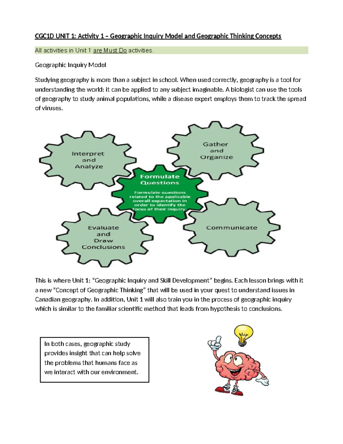 CGC1D U1 A1: Geographic Inquiry Model & Thinking Concepts Guide - Studocu