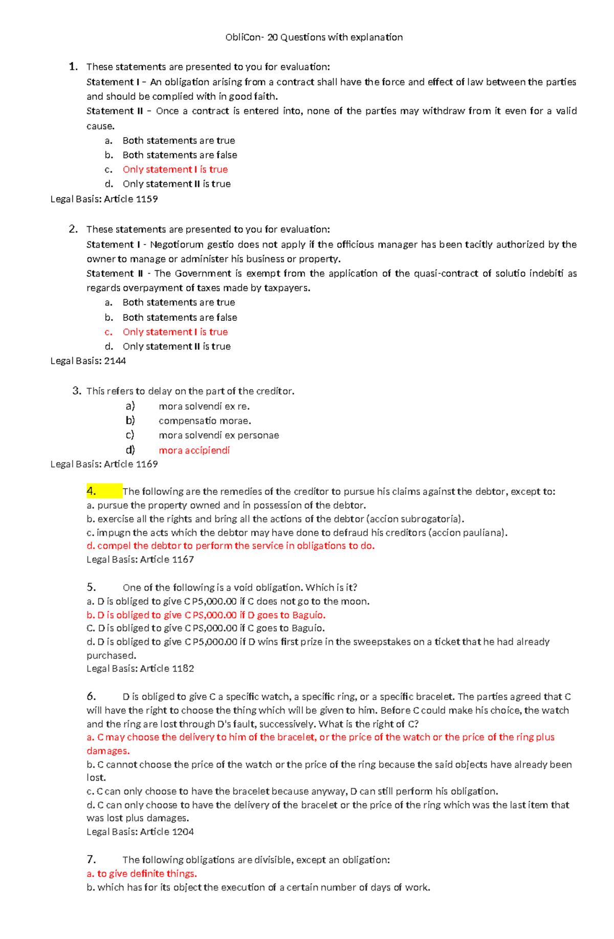 Oblicon 20 Questions Answer Key with Explanations for Evaluation - Studocu