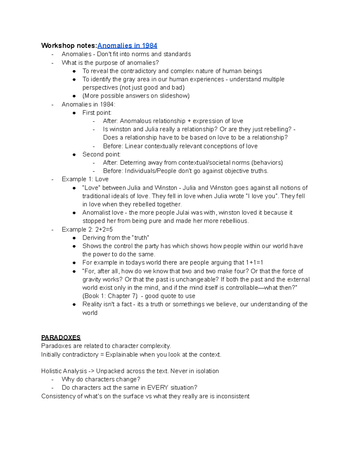 Workshop Notes: Anomalies and Paradoxes in 1984 - Studocu