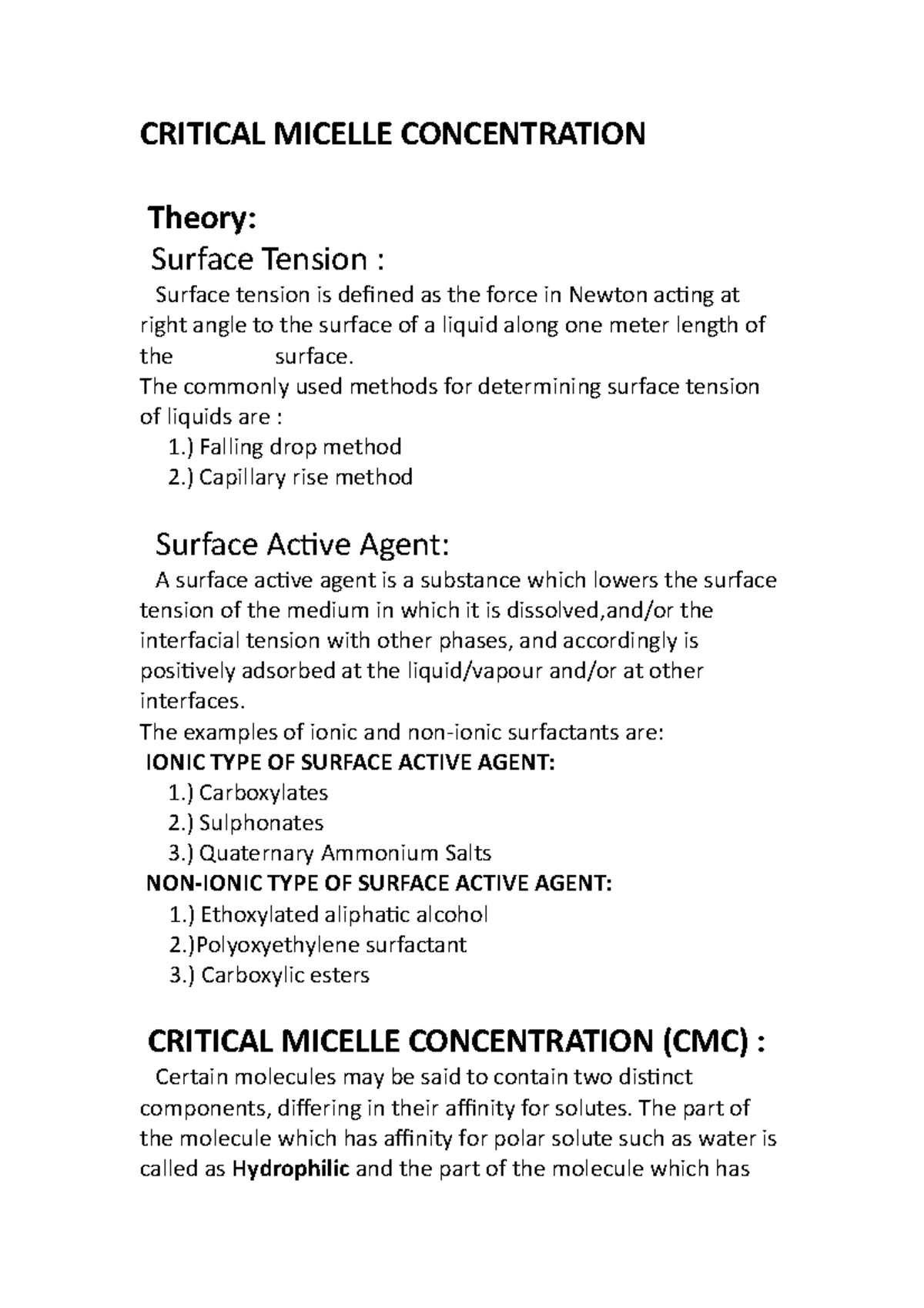 Determination of Critical Micelle Concentration (CMC) of SLS - Studocu