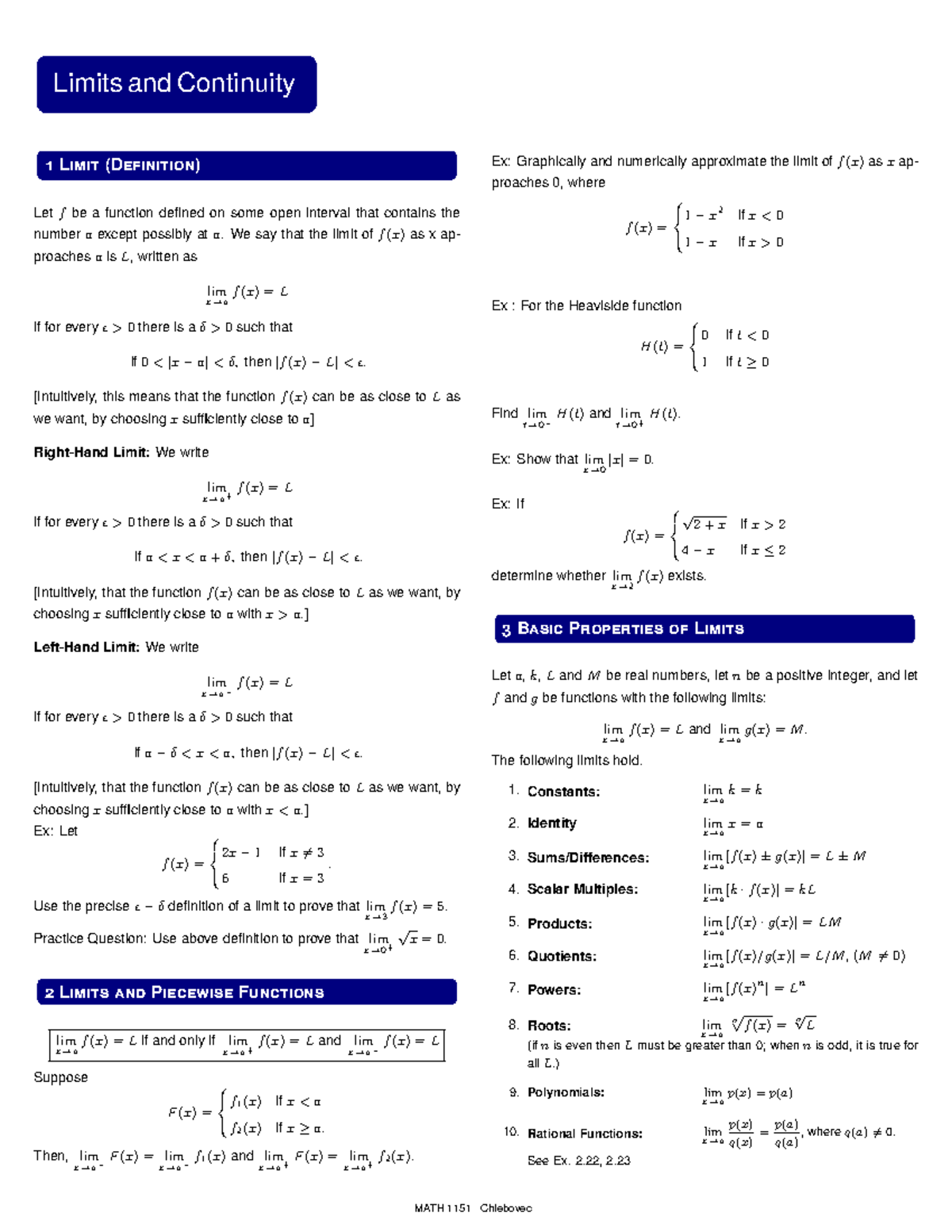 Limits 1151(2020) - practice - Limits and Continuity 1 Limit ...