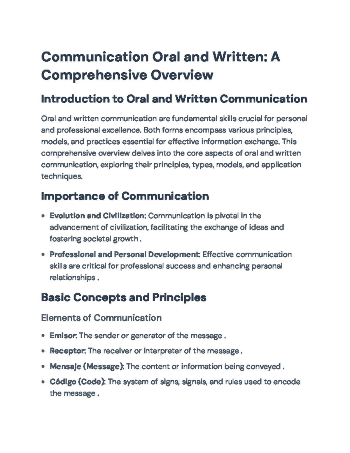 Comprehensive Overview of Oral and Written Communication Skills ...