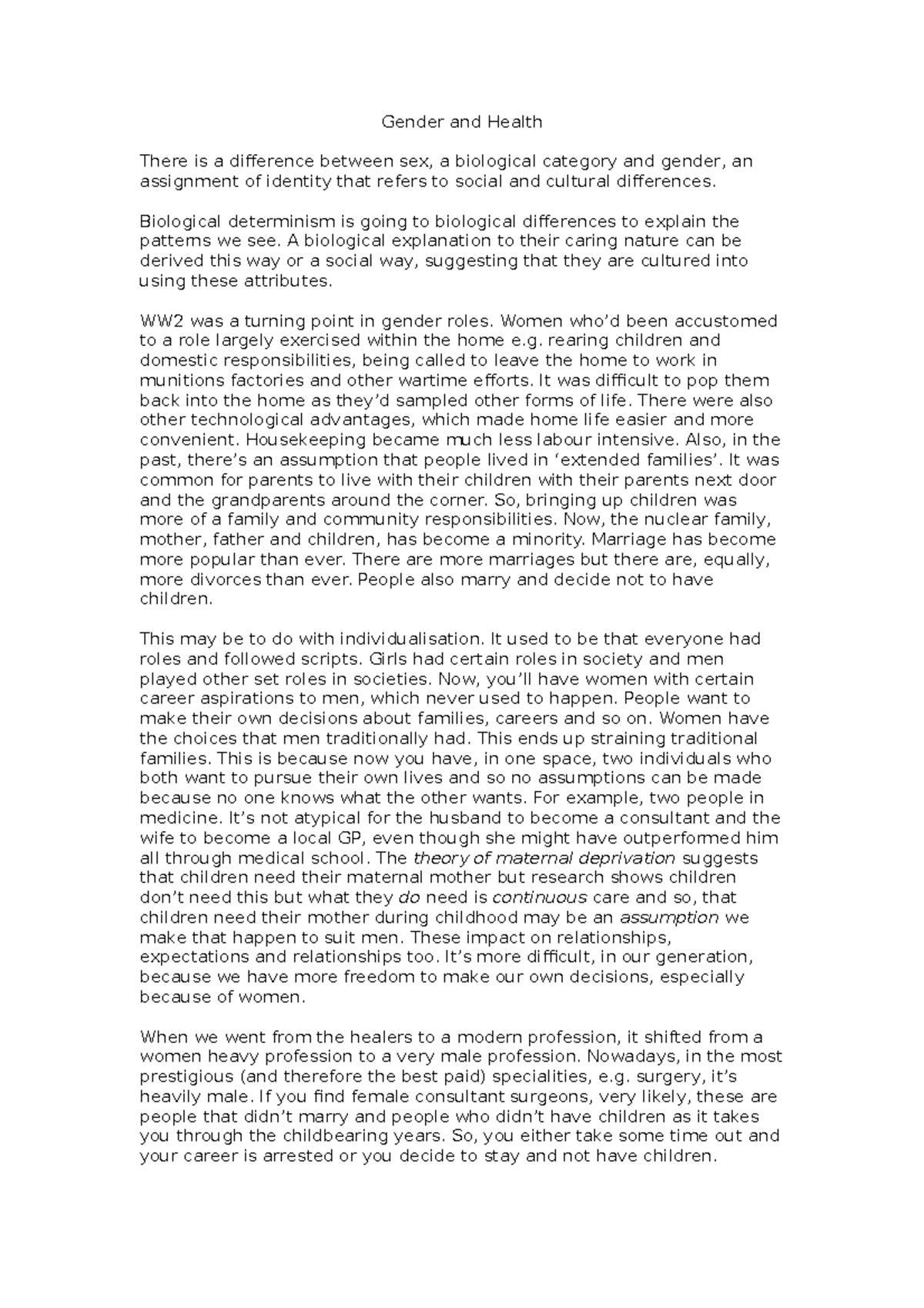 Lecture Notes: Gender and Health - Key Concepts and Discussions - Studocu