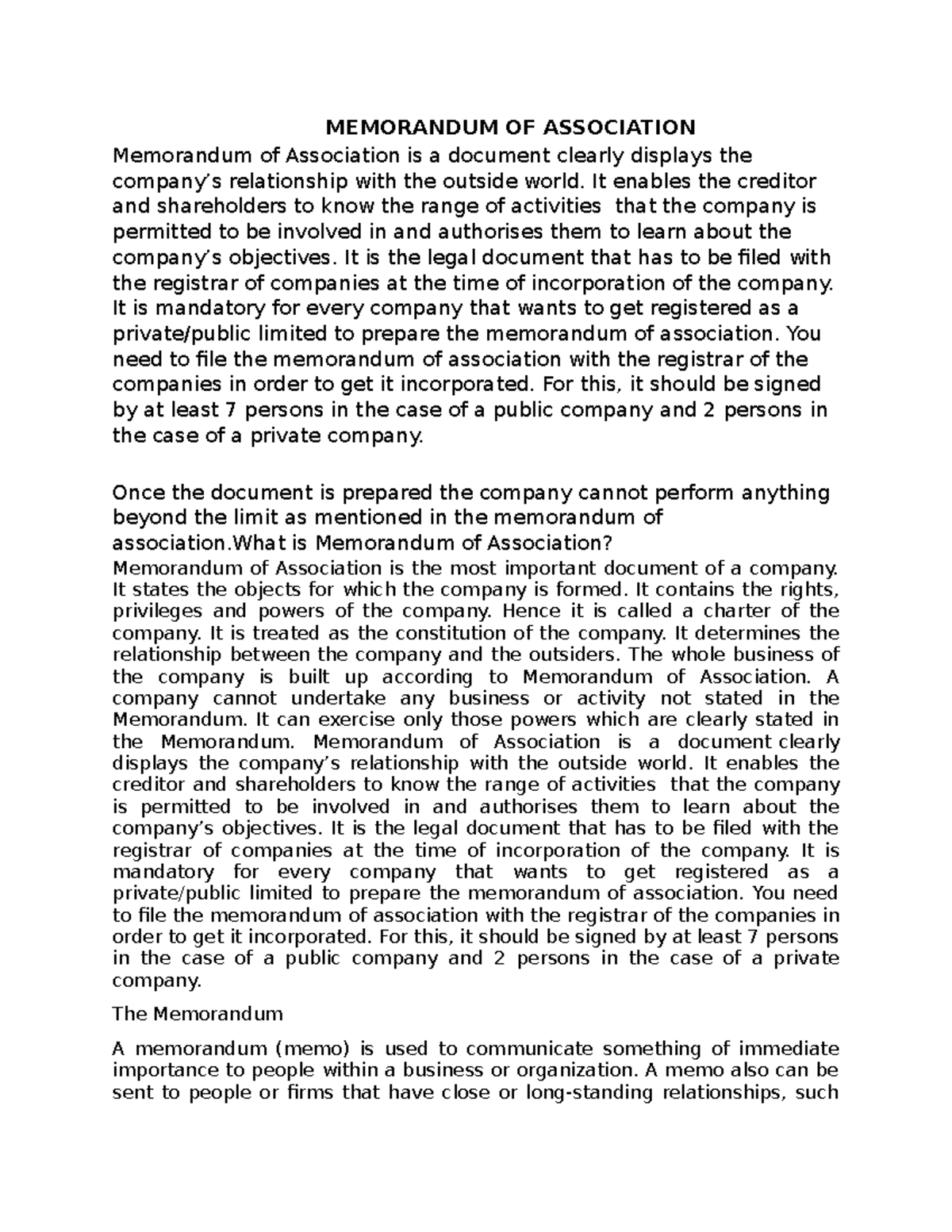 Memorandum of association - MEMORANDUM OF ASSOCIATION Memorandum of ...