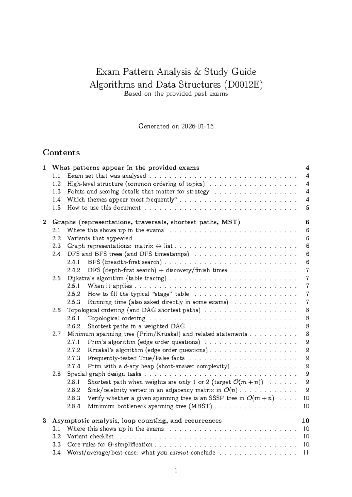 Exam Pattern Analysis Study Guide for Algorithms and Data Structures ...