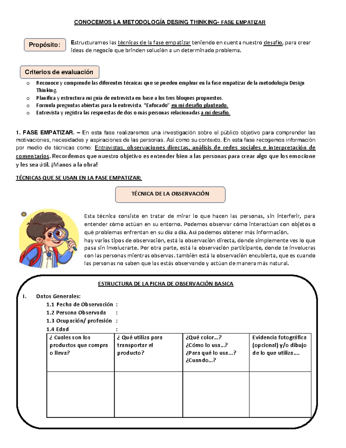 Metodología Design Thinking: Fase Empatizar - Técnicas y Guía de Entrevista - Document Preview