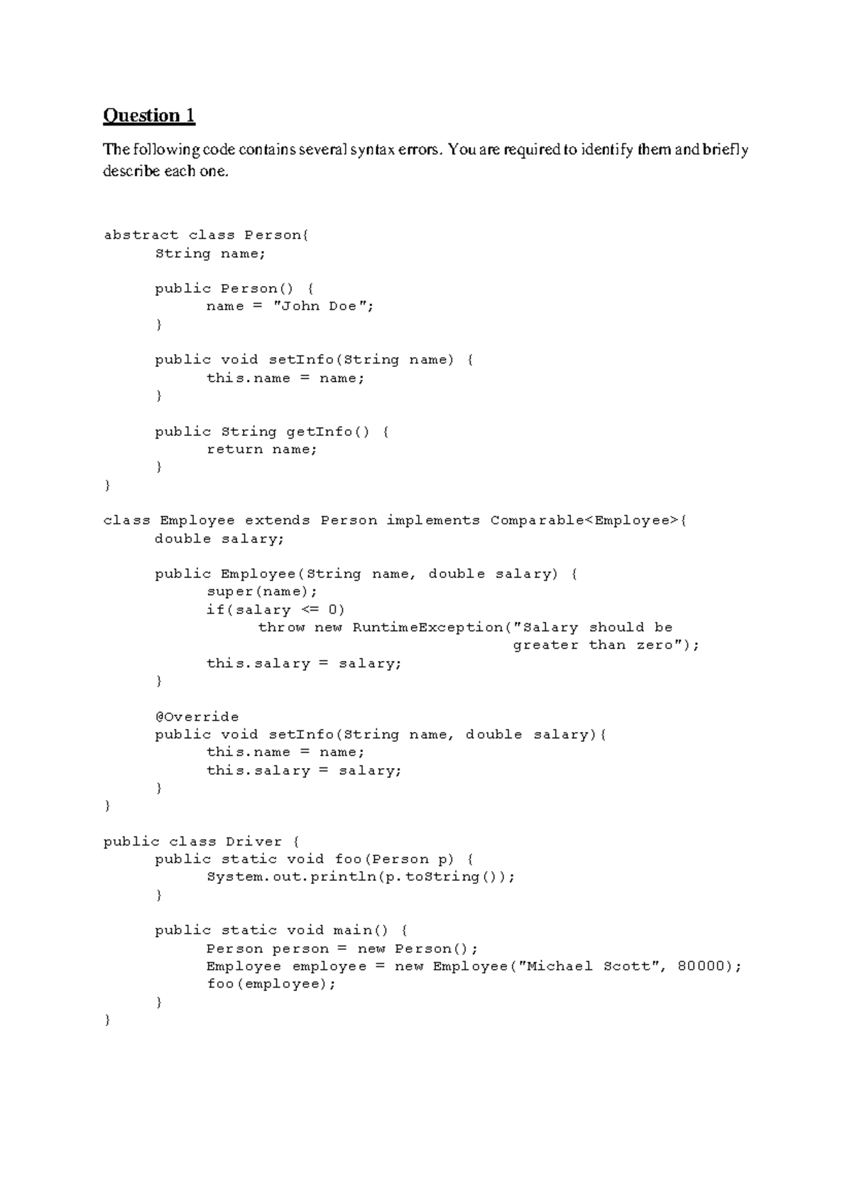 Java Syntax Error Identification and Code Output Analysis (CS101) - Studocu