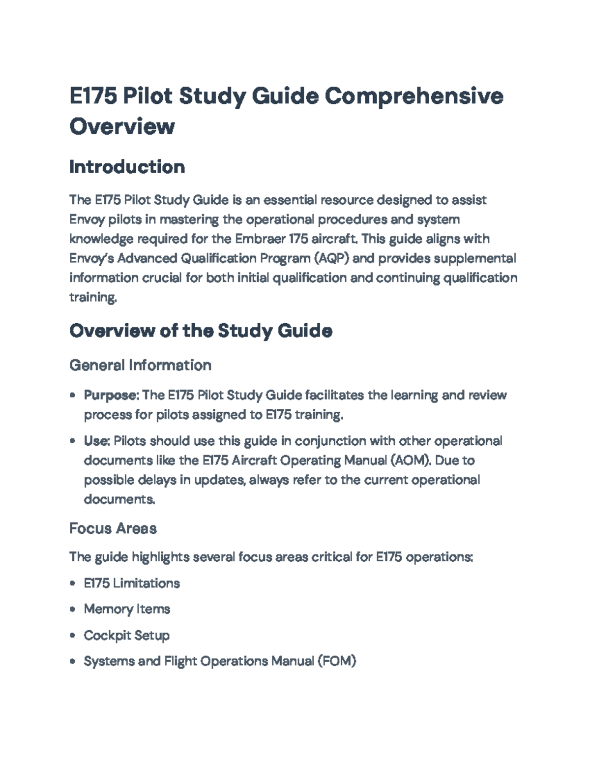 E175 Pilot Study Guide: Key Ops & Training Insights for Pilots - Studocu
