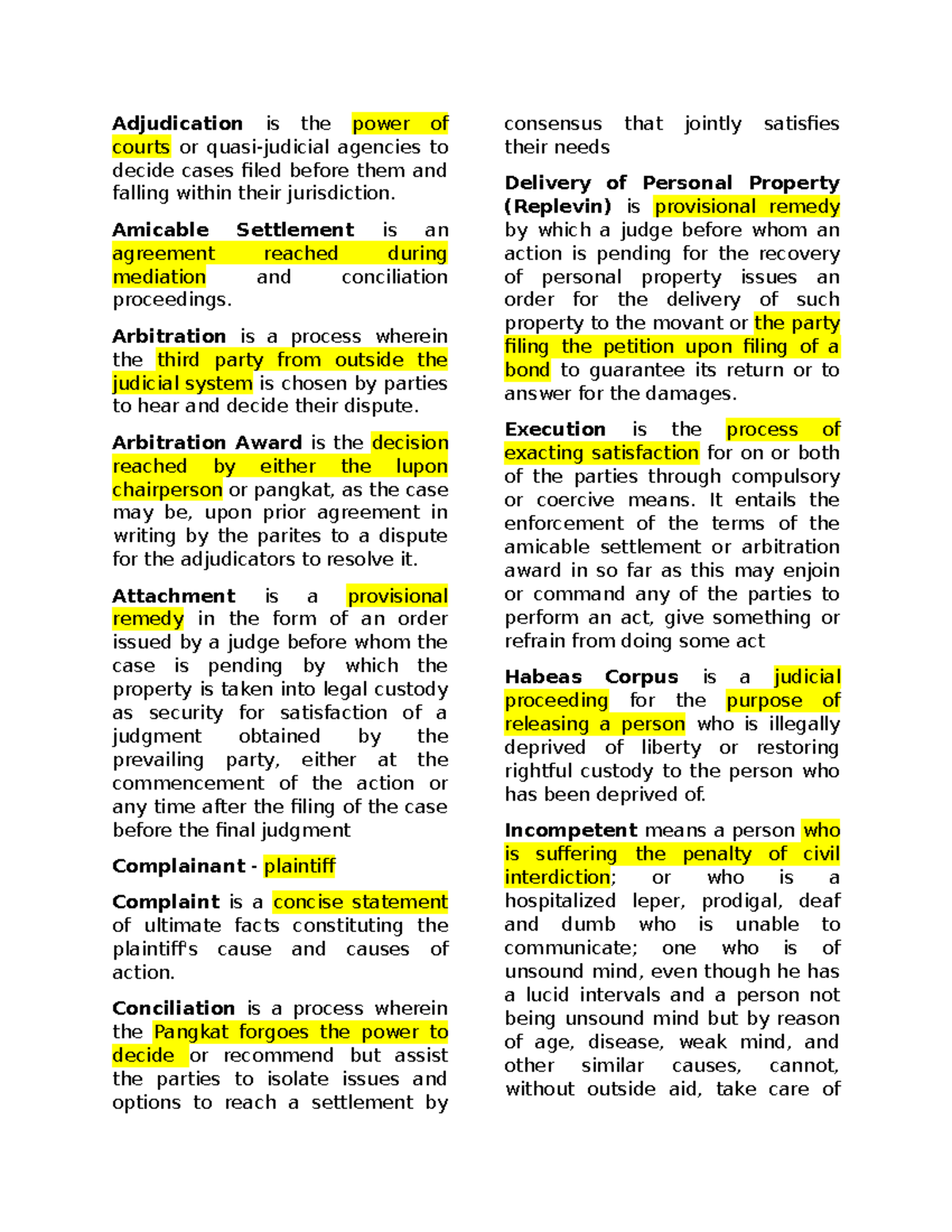 LAW - NOTES - Adjudication is the power of courts or quasi-judicial ...