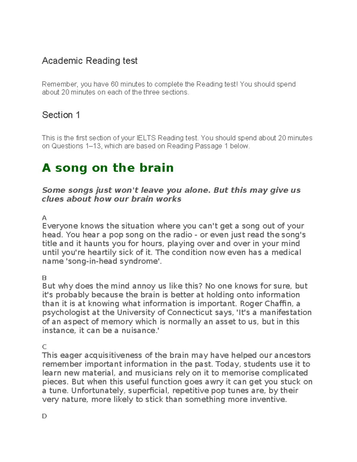 Reading Test 7 - Academic Reading test Remember, you have 60 minutes to ...